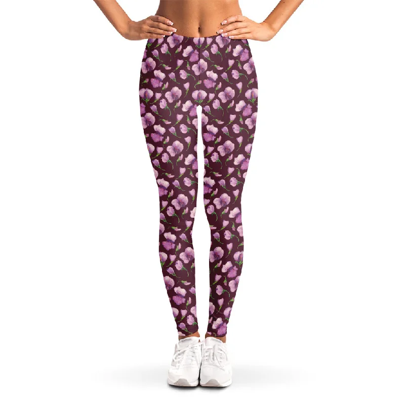 Watercolor Sweet Pea Pattern Print Women's Leggings