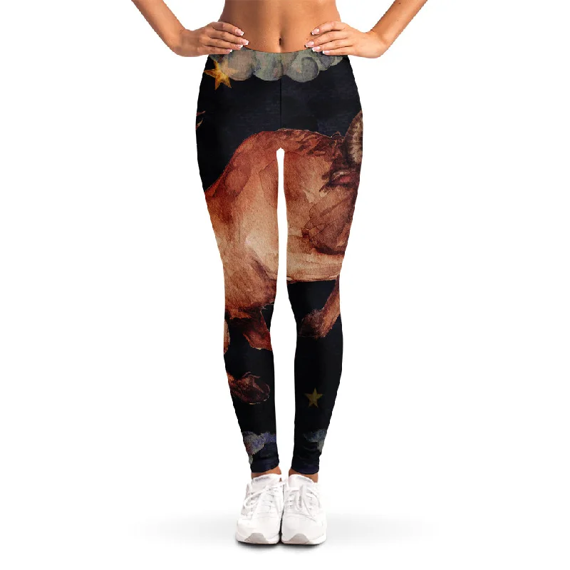 Watercolor Taurus Zodiac Sign Print Women's Leggings