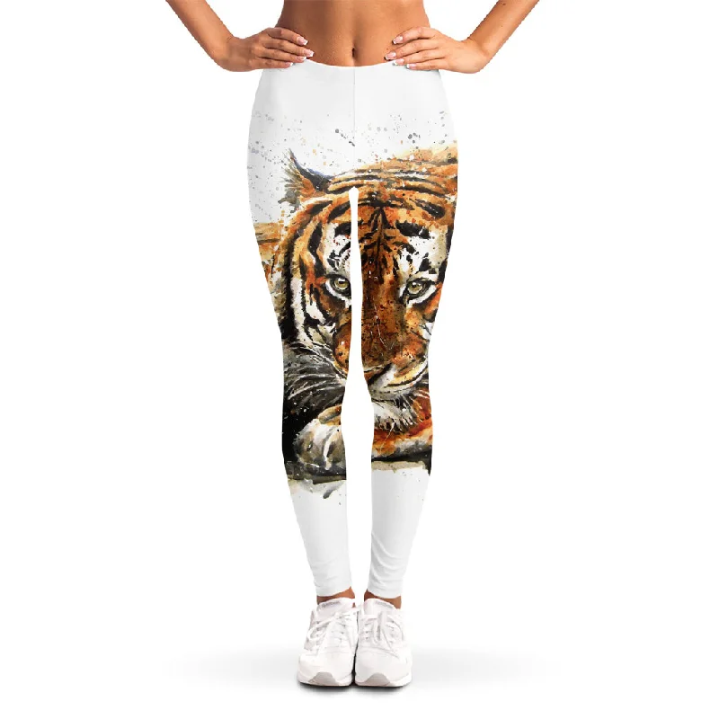 Watercolor Tiger Print Women's Leggings