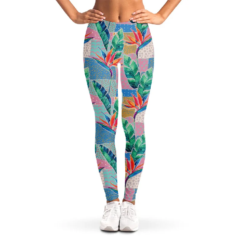 Watercolor Tropical Patchwork Print Women's Leggings