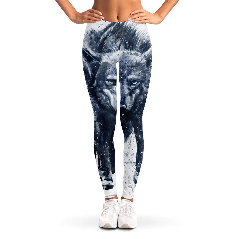 Watercolor Wolf Portrait Print Women's Leggings