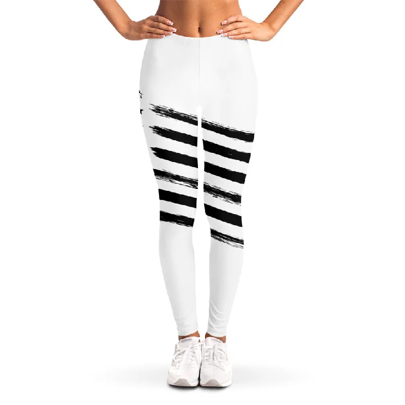 White And Black American Flag Print Women's Leggings