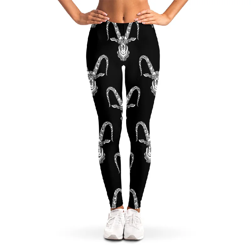 White And Black Capricorn Sign Print Women's Leggings