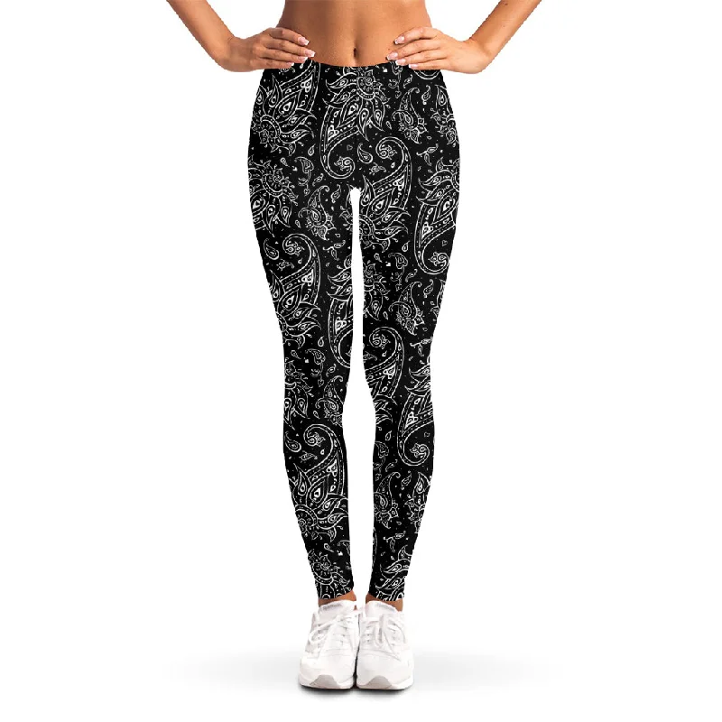 White And Black Paisley Pattern Print Women's Leggings