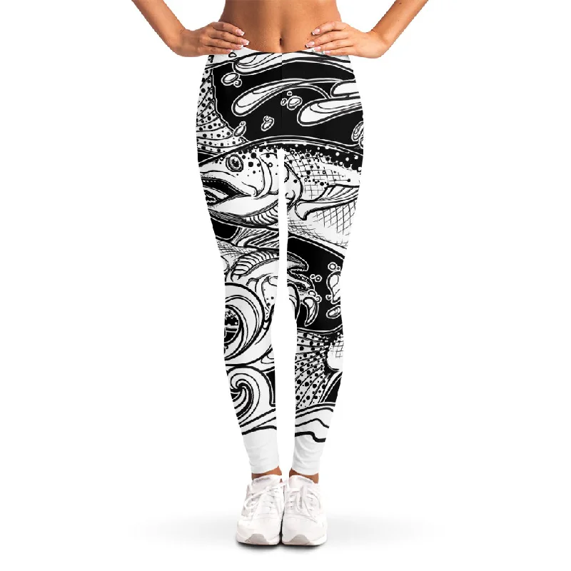 White And Black Pisces Sign Print Women's Leggings