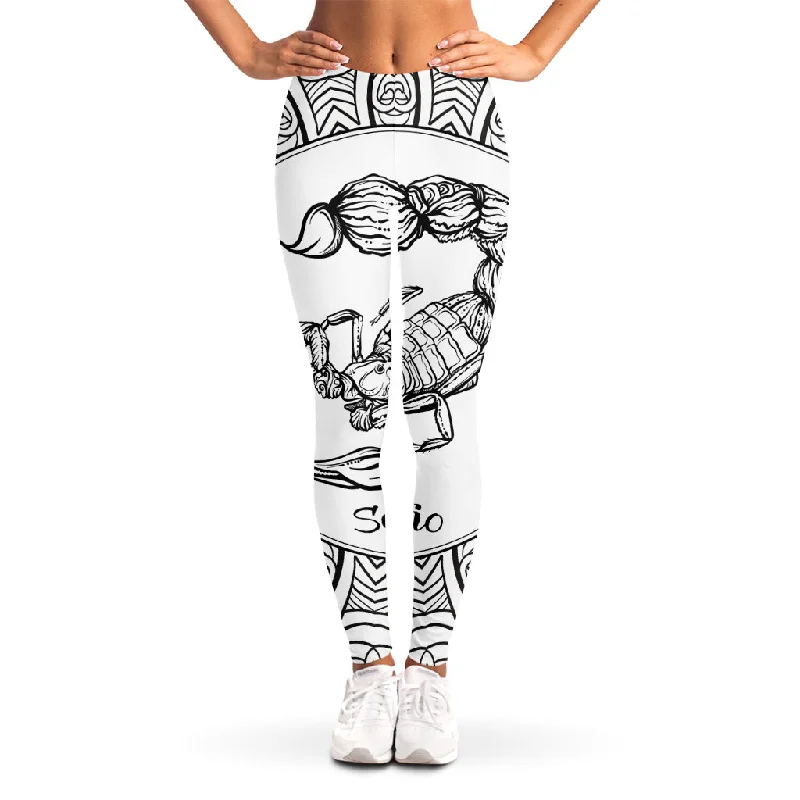 White And Black Scorpio Sign Print Women's Leggings