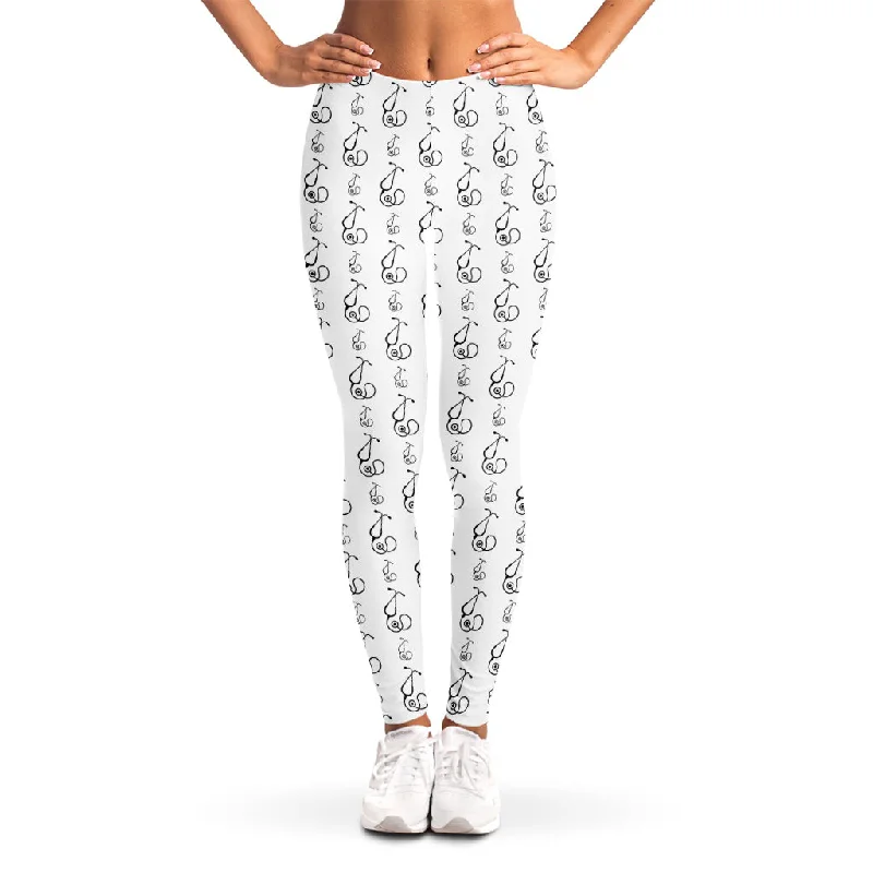 White And Black Stethoscope Print Women's Leggings