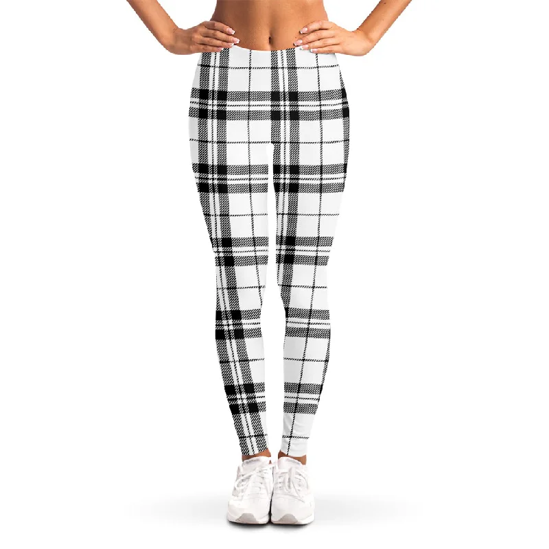 White And Black Tartan Pattern Print Women's Leggings