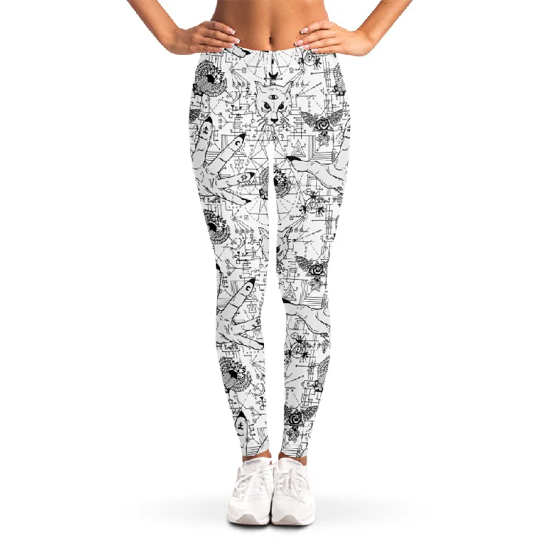 White And Black Wicca Magical Print Women's Leggings