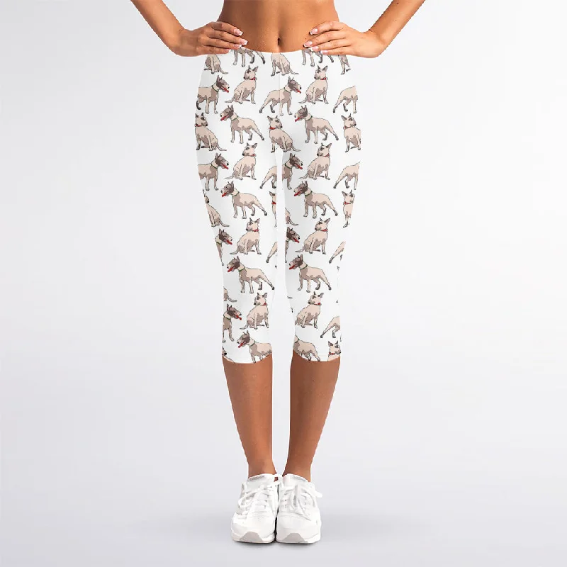 White Bull Terrier Pattern Print Women's Capri Leggings