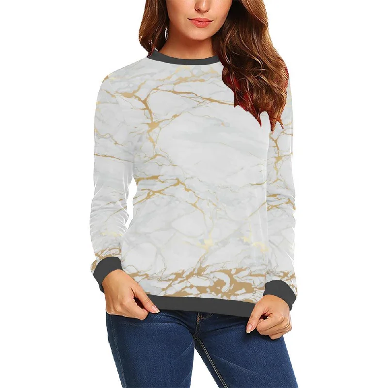 White Gold Marble Pattern Print women's sweater