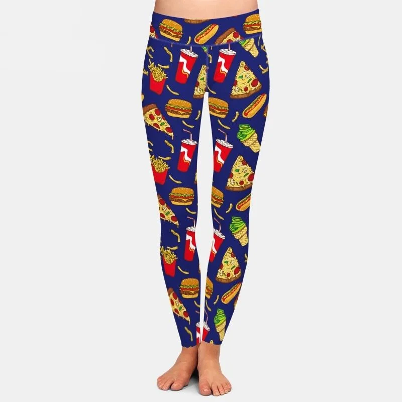 Womens 3D Hamburgers & Pizza Night Patterned Leggings