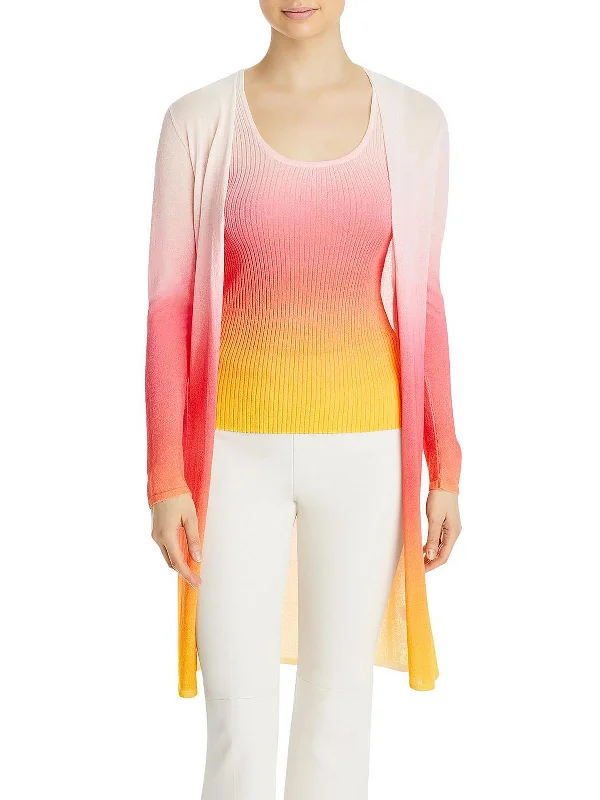 Womens Two-Tone Open-Front Cardigan Sweater