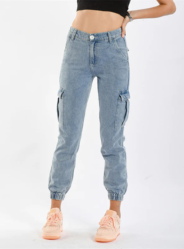 HIGH-WAIST WIDE-LEG ELASTIC WAIST JEANS Casual Skinny Fit Jeans