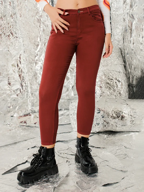 TANDUL  Women Regular Mid Rise Maroon Jeans Stylish High-Waist Skinny Denim
