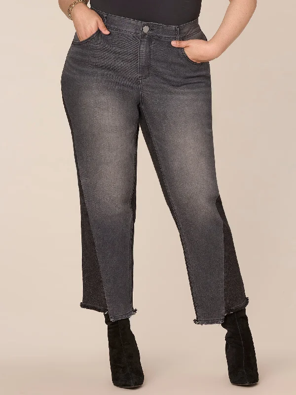 "Ab"solution High Rise Step Hem Ankle Straight Leg Plus Size Jeans Trendy Paperbag Waist Jeans