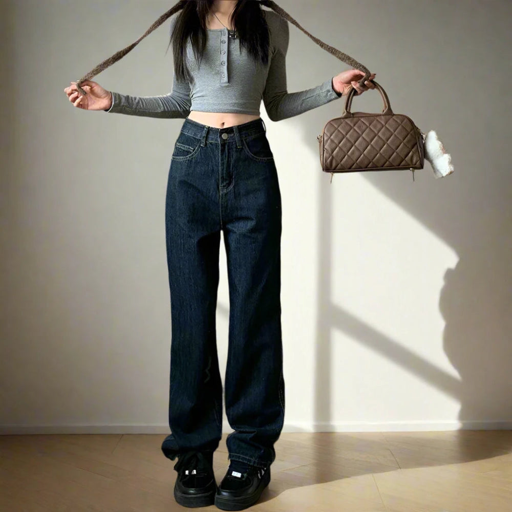 Acubi Dark Blue Wide Leg Jeans Elegant Wide-Leg Jeans