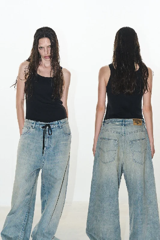 Baggy Drawstring Washed Jeans Chic Dark-Wash Skinny Jeans