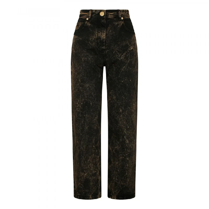 Balmain Women Straight Denim Jeans Marble Black/Mole