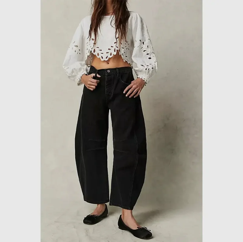 Black Barrel Jeans Trendy Layered Pocket Jeans