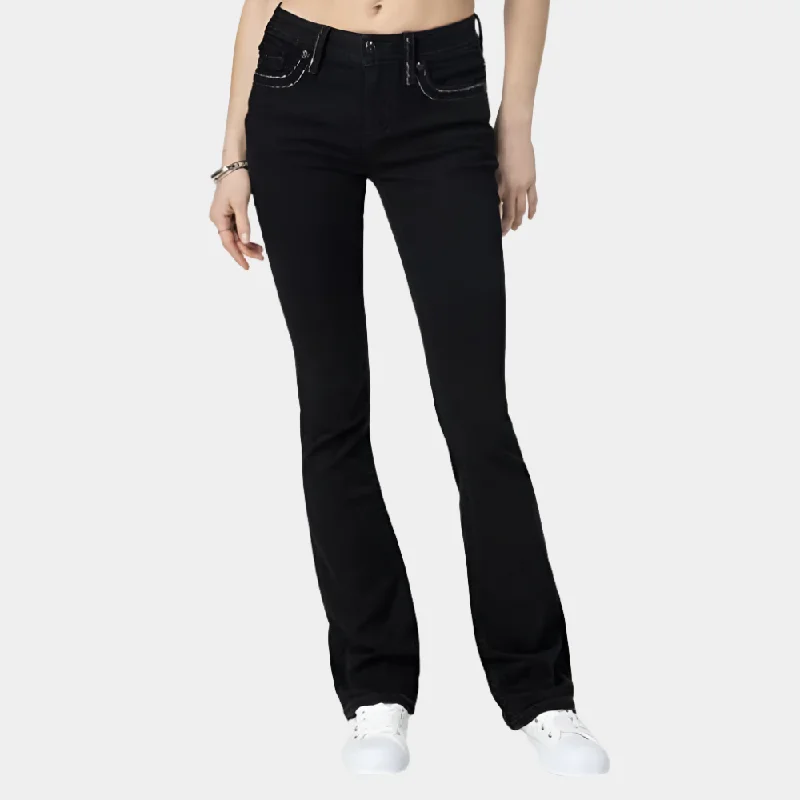 Miss Me Black Bootcut Jeans Trendy Button-Up High-Waist Jeans
