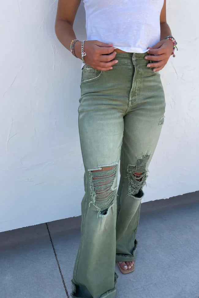 BLAKELEY OLIVE DISTRESSED COLORED JEANS