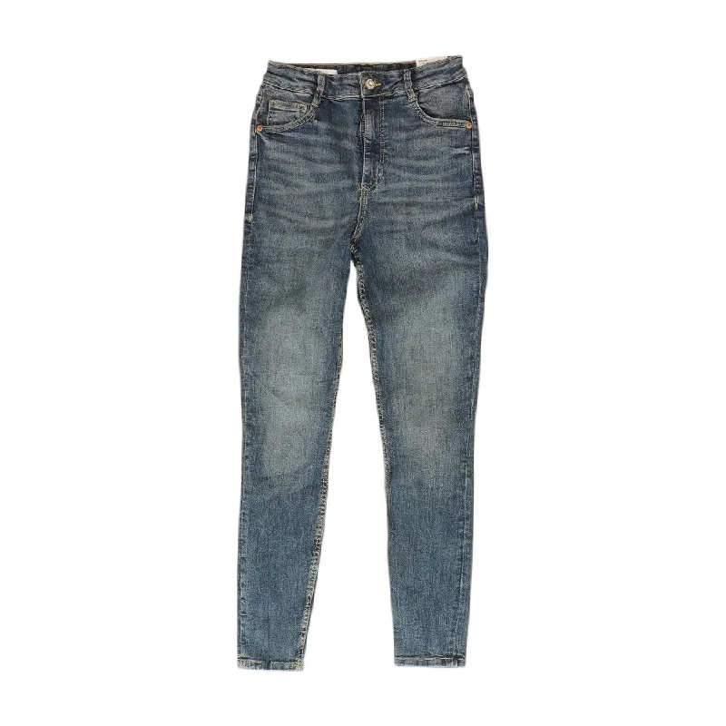 Blue Solid High Rise Skinny Leg Jeans Chic Ripped Jeans