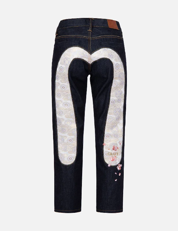 Brocade Daicock Insert Boyfriend Jeans Casual Wide-Legged Denim Jeans