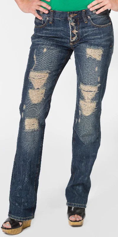 Women's Country Chic Distressed Button Up Boyfriend Jeans Trendy Wide-Leg High-Waist Denim