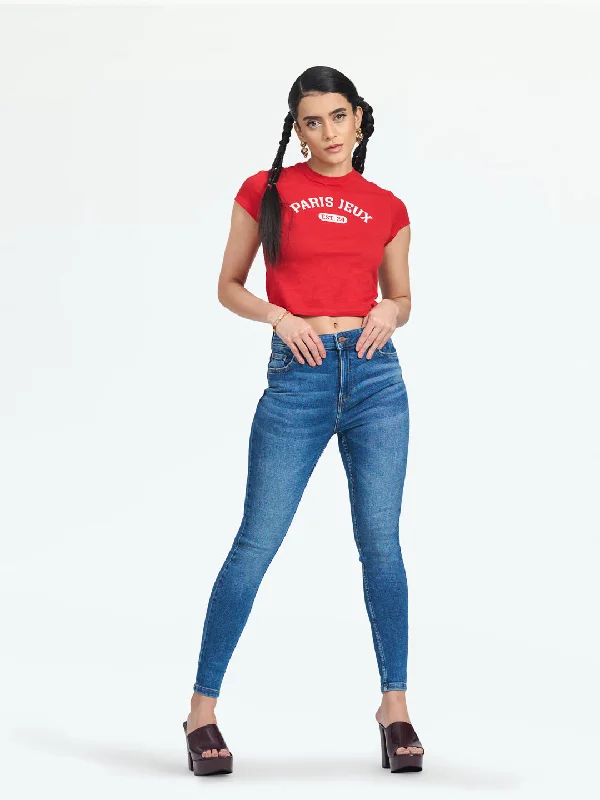 Dark Mid Blue Ibiza Highwaist Basic Skinny Fit Jeans Comfortable Full-Length Denim Jeans Dark Mid Blue Ibiza Highwaist Basic Skinny Fit Jeans Comfortable Full-Length Denim Jeans