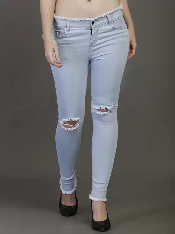 TANDUL  Regular Women Blue Jeans Fashionable Frayed Hem Denim
