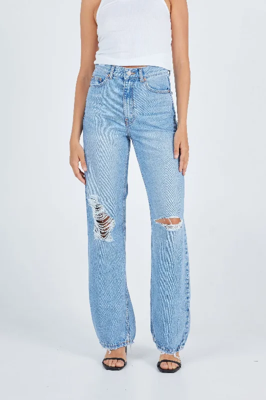 Echo Straight Jeans - Empress Sky Blue Rip Classic Black Denim Jeans