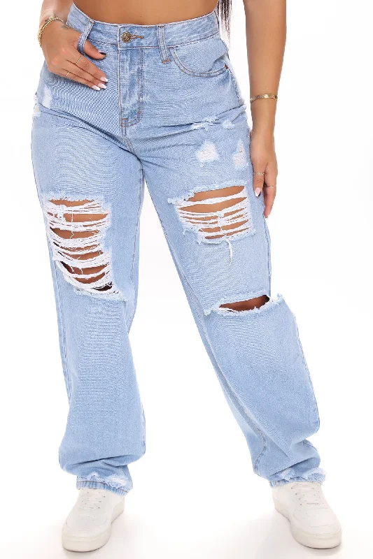 Everywhere You Go Ripped Mom Jeans - Medium Blue Wash