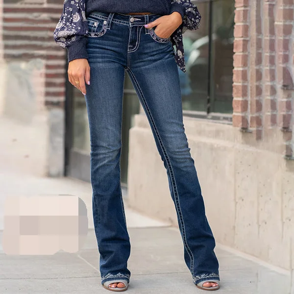 Fashionable And Simple Cotton Ladies Slim Jeans