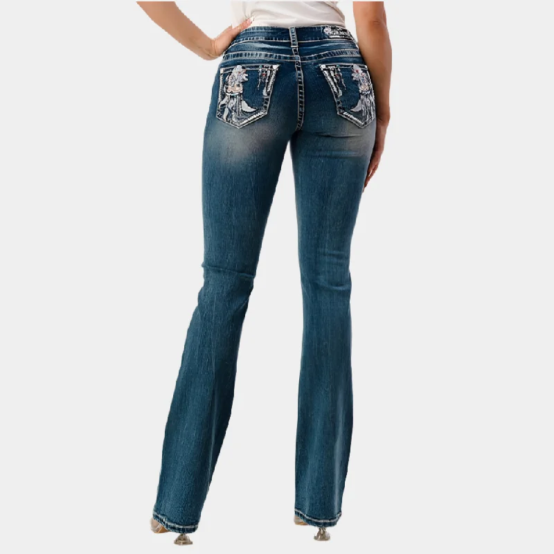 Grace In La Feather Stitching Easy Fit Bootcut Jeans Fashionable Raw Hem Bootcut Jeans Grace In La Feather Stitching Easy Fit Bootcut Jeans Fashionable Raw Hem Bootcut Jeans