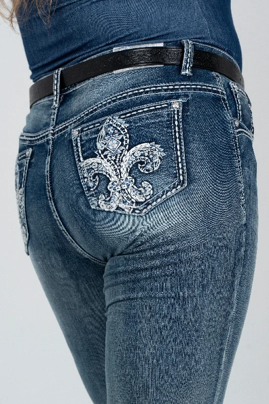 Flu De Lee Emblishment Plus Size Bootcut Jeans Comfortable Mid-Rise Jeans