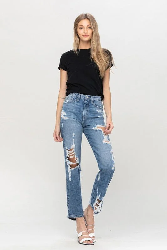 Flying Monkey Super High Rise Tattered Ankle Straight Jeans