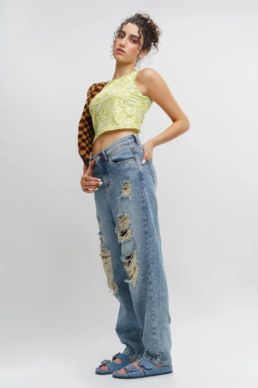 French Distress Slouchy Jeans Casual Loose Fit Jeans