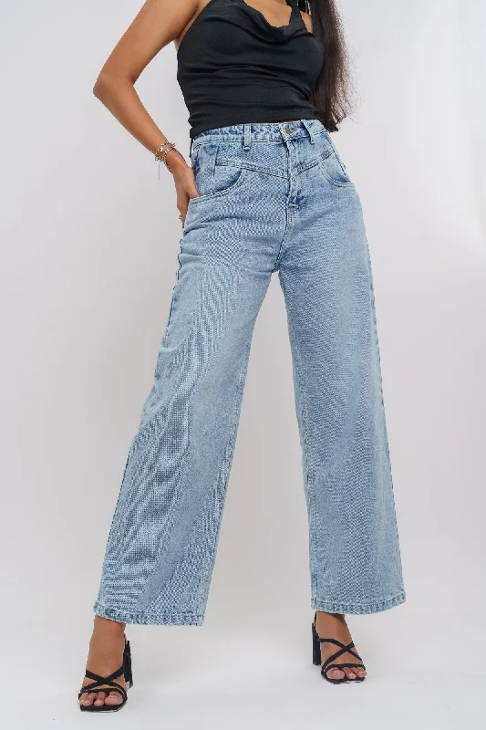 Fish Cut Light Straight Jeans Elegant Raw Hem Jeans