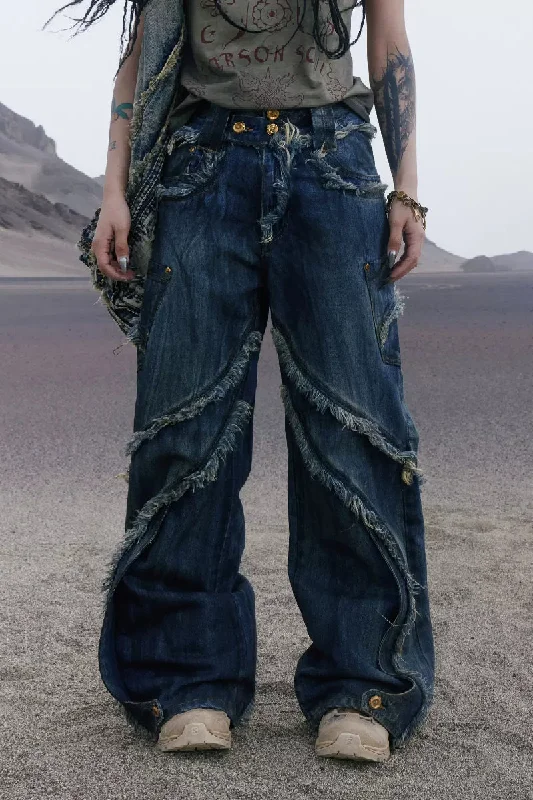 Gold Patchwork Jeans Cozy Relaxed Fit Denim Jeans