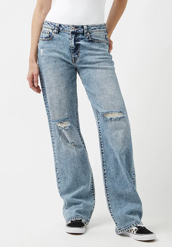 Low & Loose Gwen Women's Jeans in Sanded Blue - BL15873 Trendy Pleated Waist Jeans