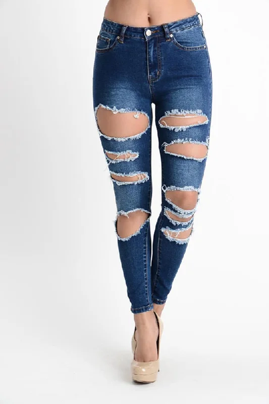High Waisted Destroyed Skinny Jeans Comfortable Faded High-Rise Jeans