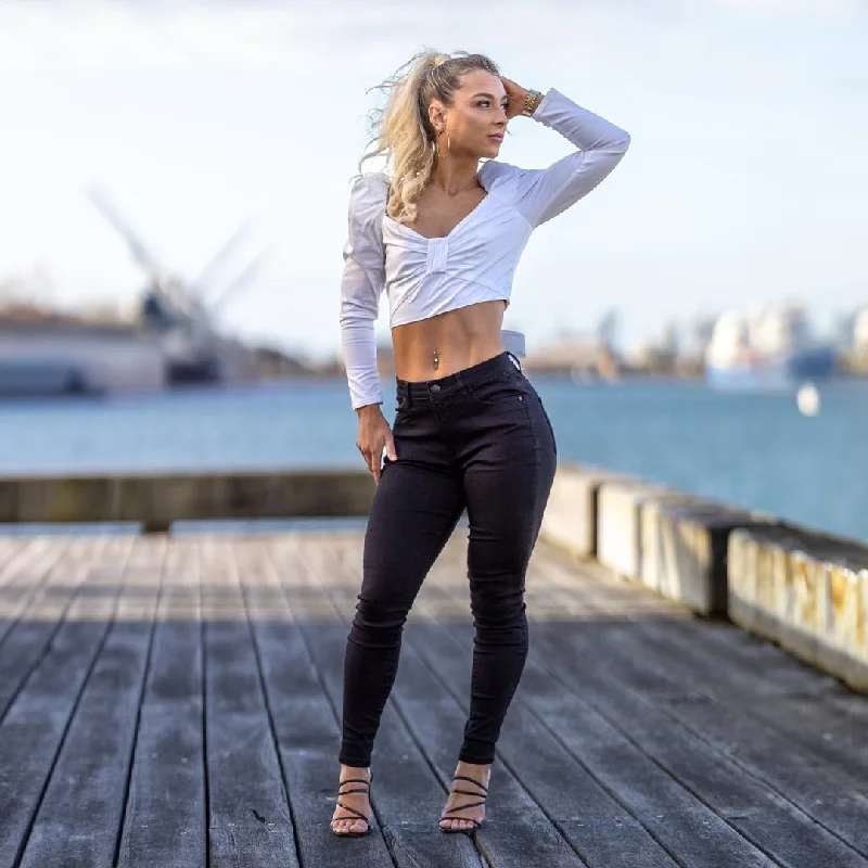 Impact Petite Skinny Jeans - Black Elegant Raw Hem Jeans