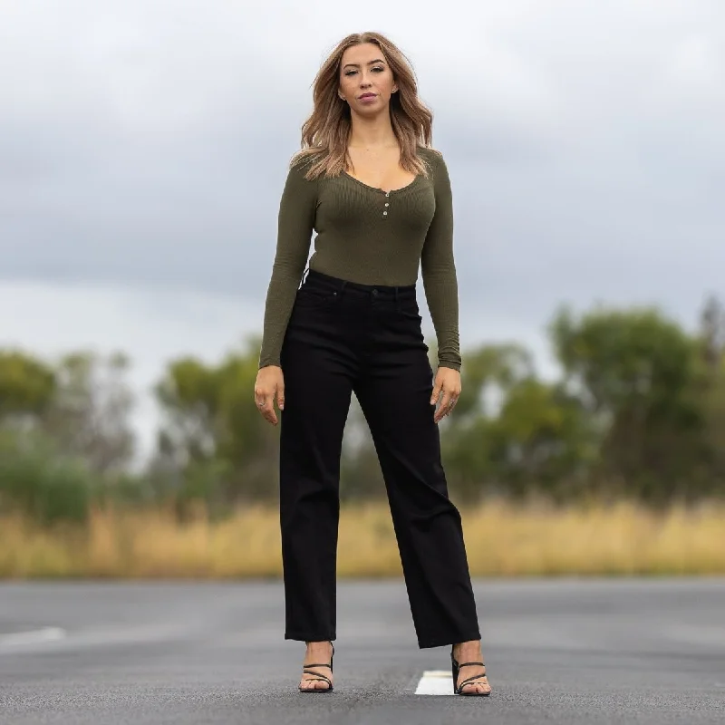 Impact Relaxed Fit Jeans - Black Trendy Pleated Waist Jeans