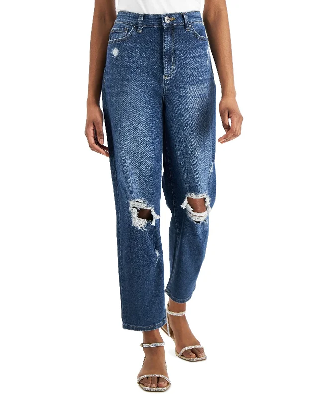 INC International Concepts Womens High Rise Ripped Mom Jeans