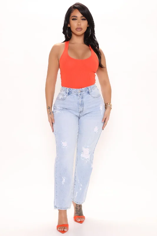 It's Alright Mom Jeans - Light Blue Wash Chic Rolled Cuff Denim Jeans