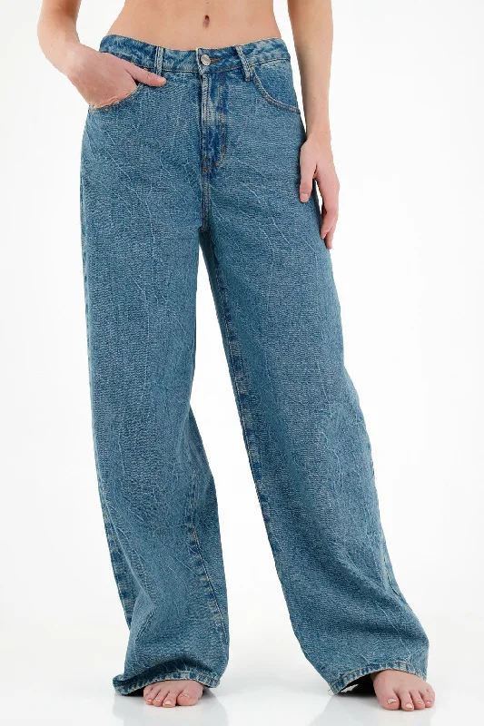 Women's Wide-Leg Jeans with Cracked Effect