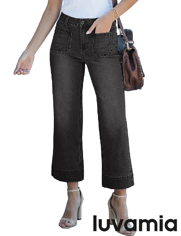 luvamia Wide Leg Jeans for Women Trendy High Waisted Flare Jeans Cropped Denim Pants Stretchy Baggy with Patch Pockets Comfortable Mid-Rise Jeans luvamia Wide Leg Jeans for Women Trendy High Waisted Flare Jeans Cropped Denim Pants Stretchy Baggy with Patch Pockets Comfortable Mid-Rise Jeans