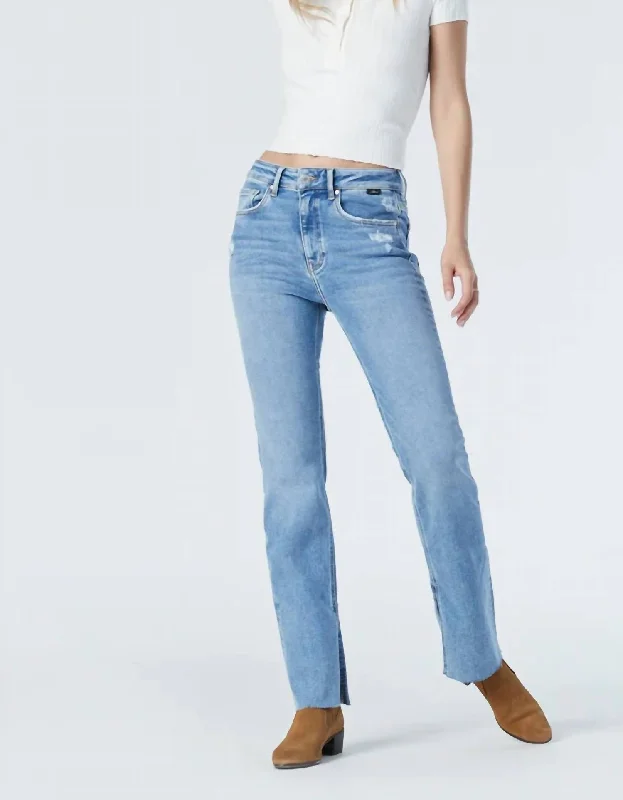 Maria Slit Hem Flare Jeans In Mid Shaded Denim Casual Straight-Leg Jeans