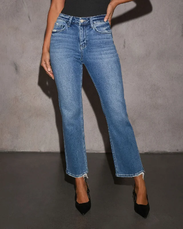 Marjorie High Rise Straight Leg Jeans Chic Rolled Cuff Denim Jeans